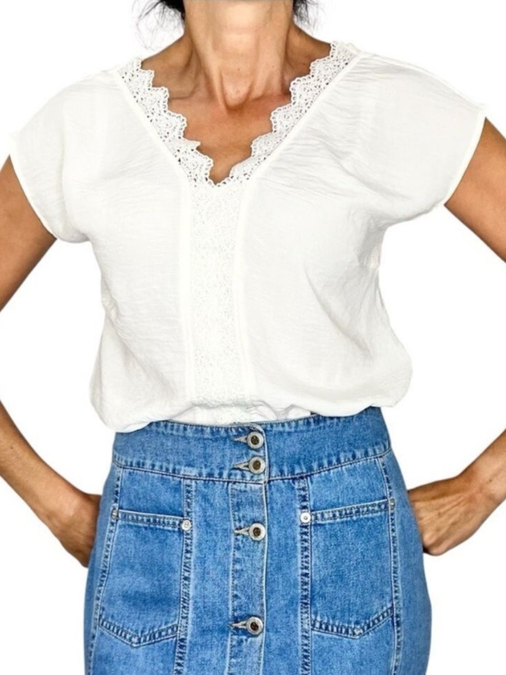 LH Paris Fashion Shops ivory ecru dolman sleeve crochet detail blouse top EU 36